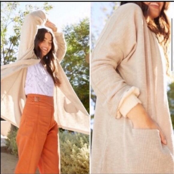 DONNI. S-L One Size Slouchy Ribbed Cardigan Sweater Duster - Picture 3 of 16